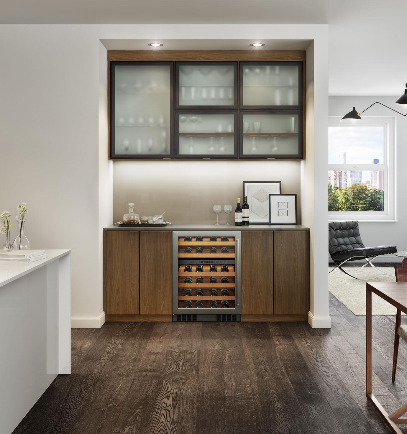 Built in mudroom storage with cabinets, drawers and bench by California Closets