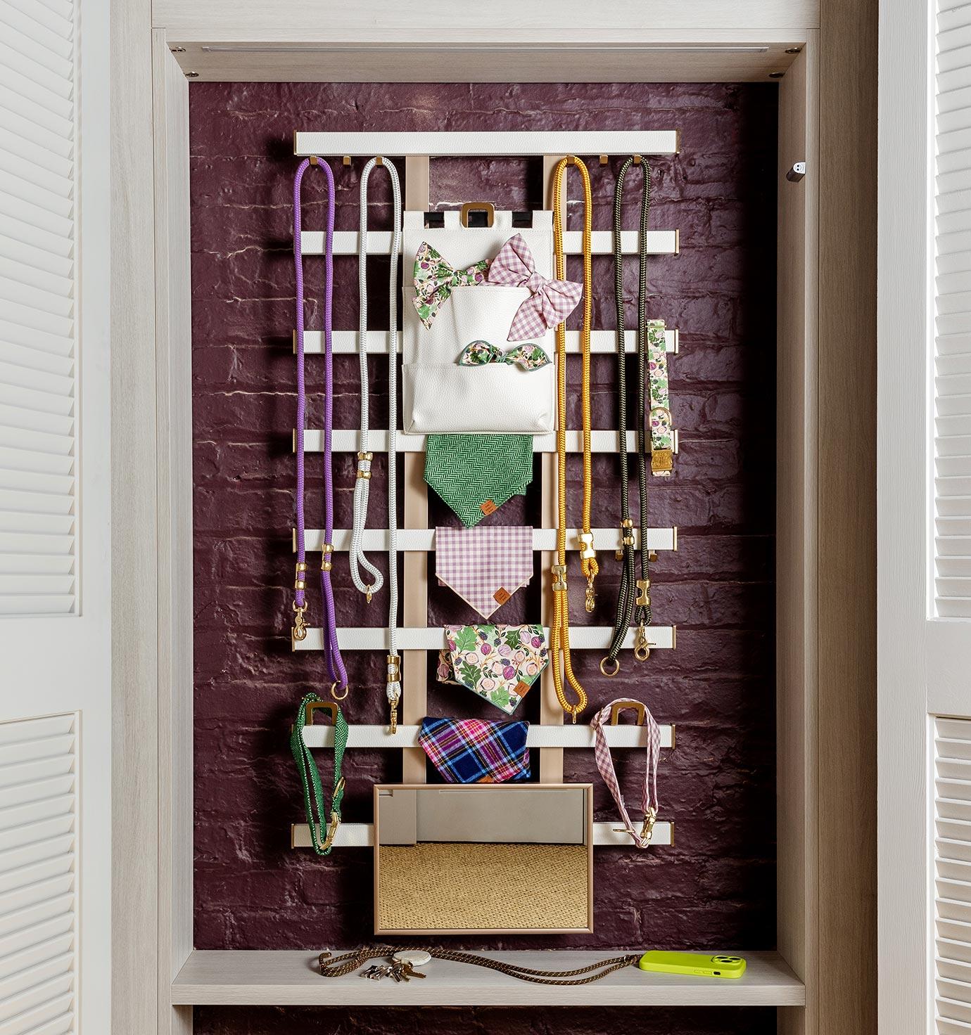 Custom closet accessories for jewelry in a rack design by California Closets