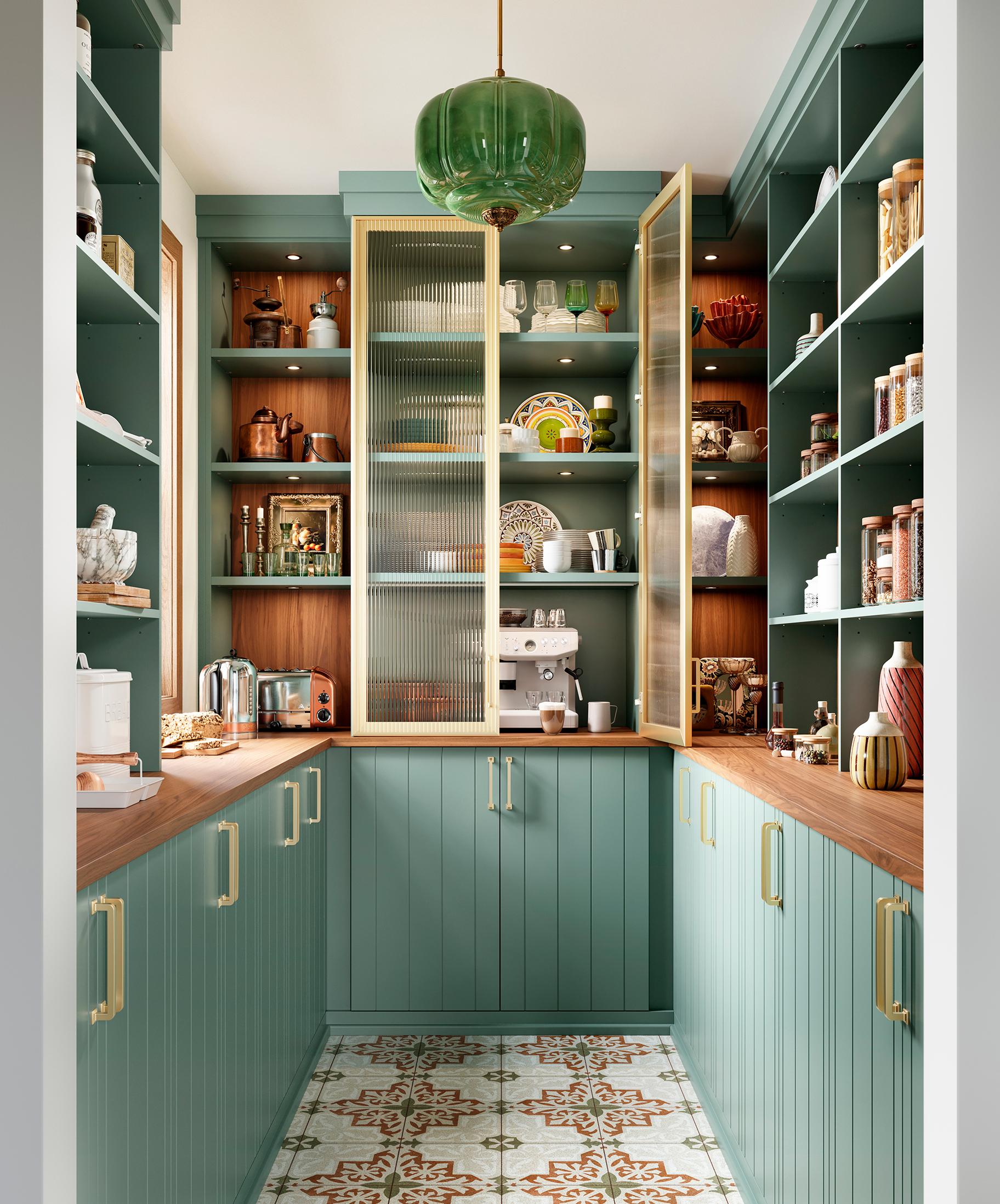 New Desert Agave green finish for custom walk in pantry from California Closets