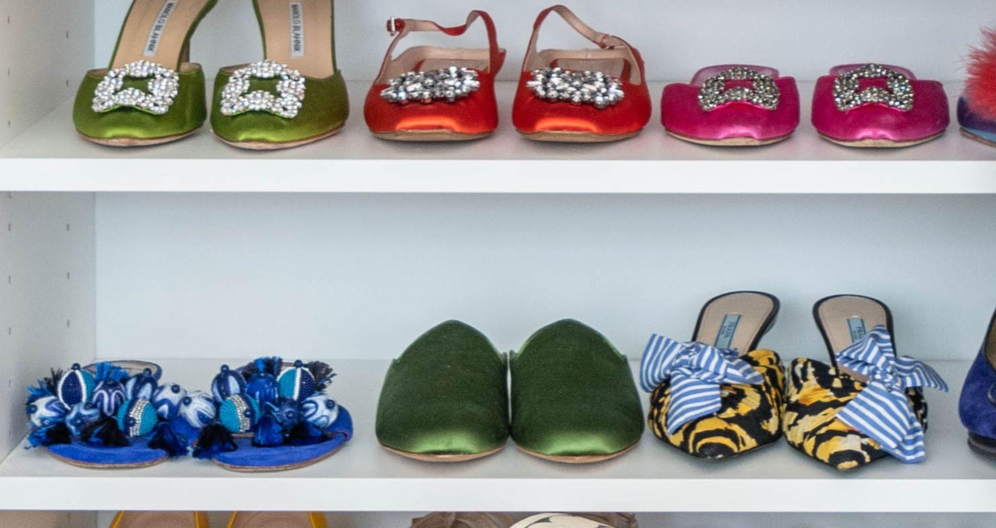 Christina Juarez's close up detail of shoe shelving in white finish by California Closets