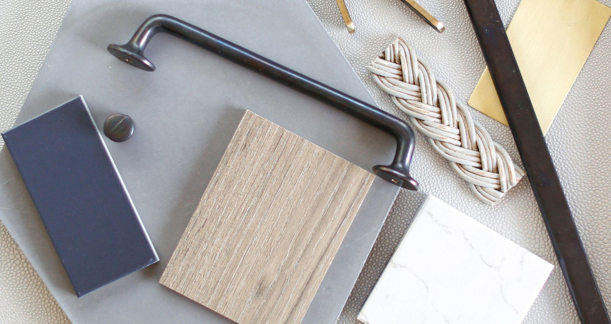 Custom swatches and finishes selected for Crystal Palacek's home office design by California Closets