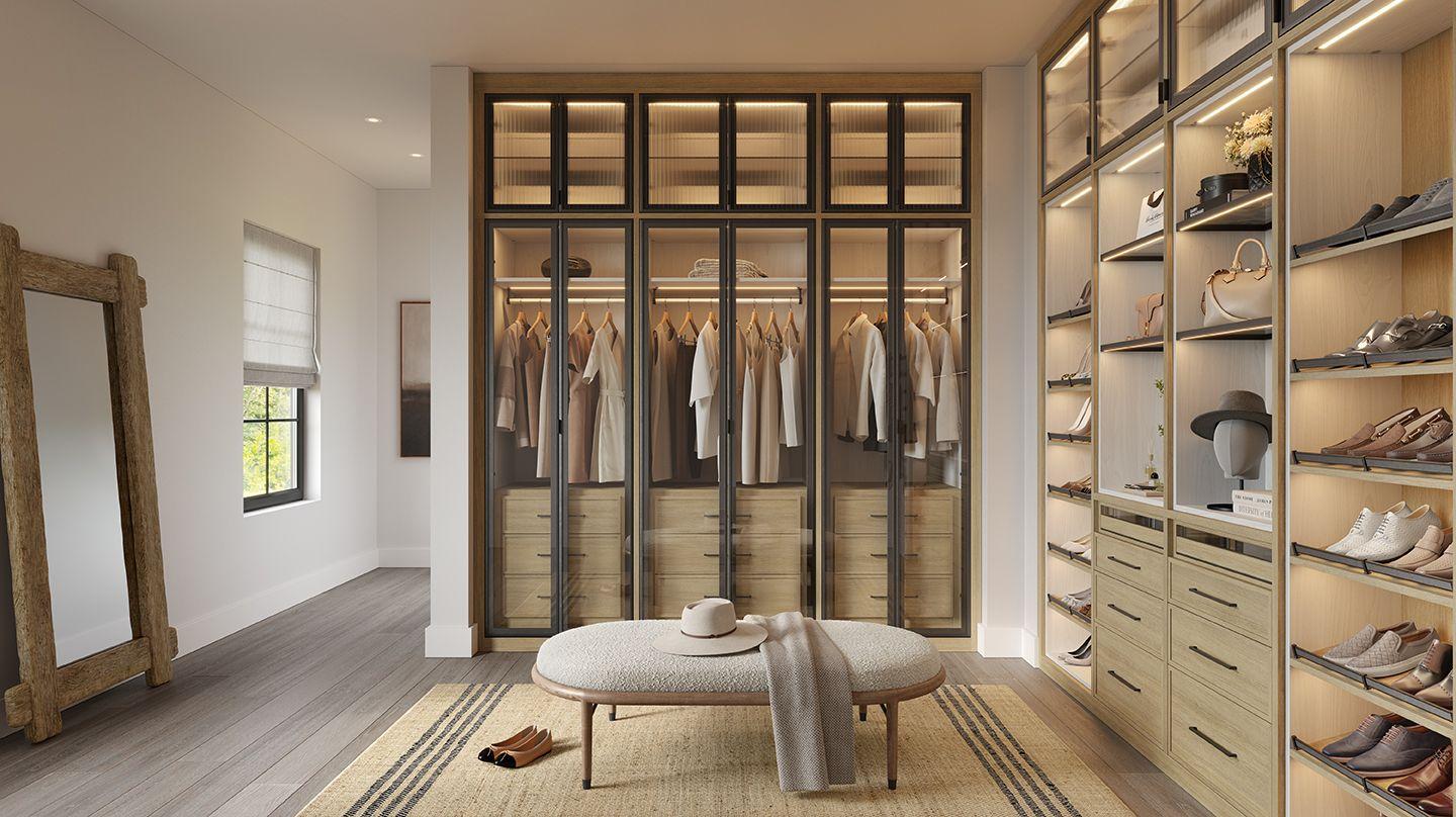 Built in drawers with custom shelves and led lighting by California Closets