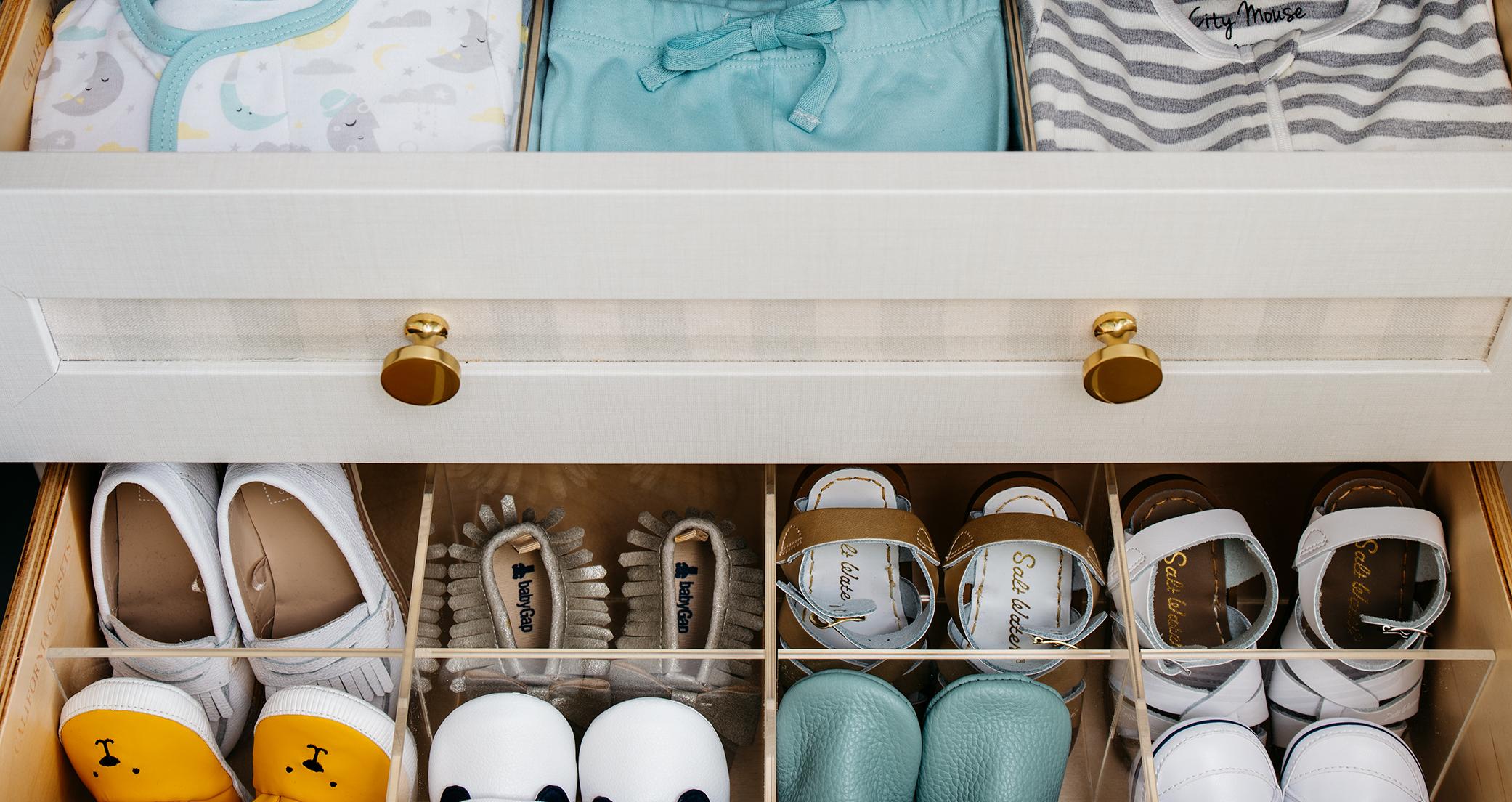 Dina Bandman's child's closet drawer with organizers to keep wardrobes neat and in place created by California Closets