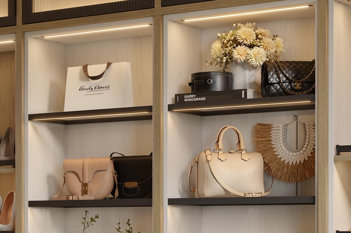 Diseño de iluminación LED para armarios de almacenamiento personalizados de California Closets