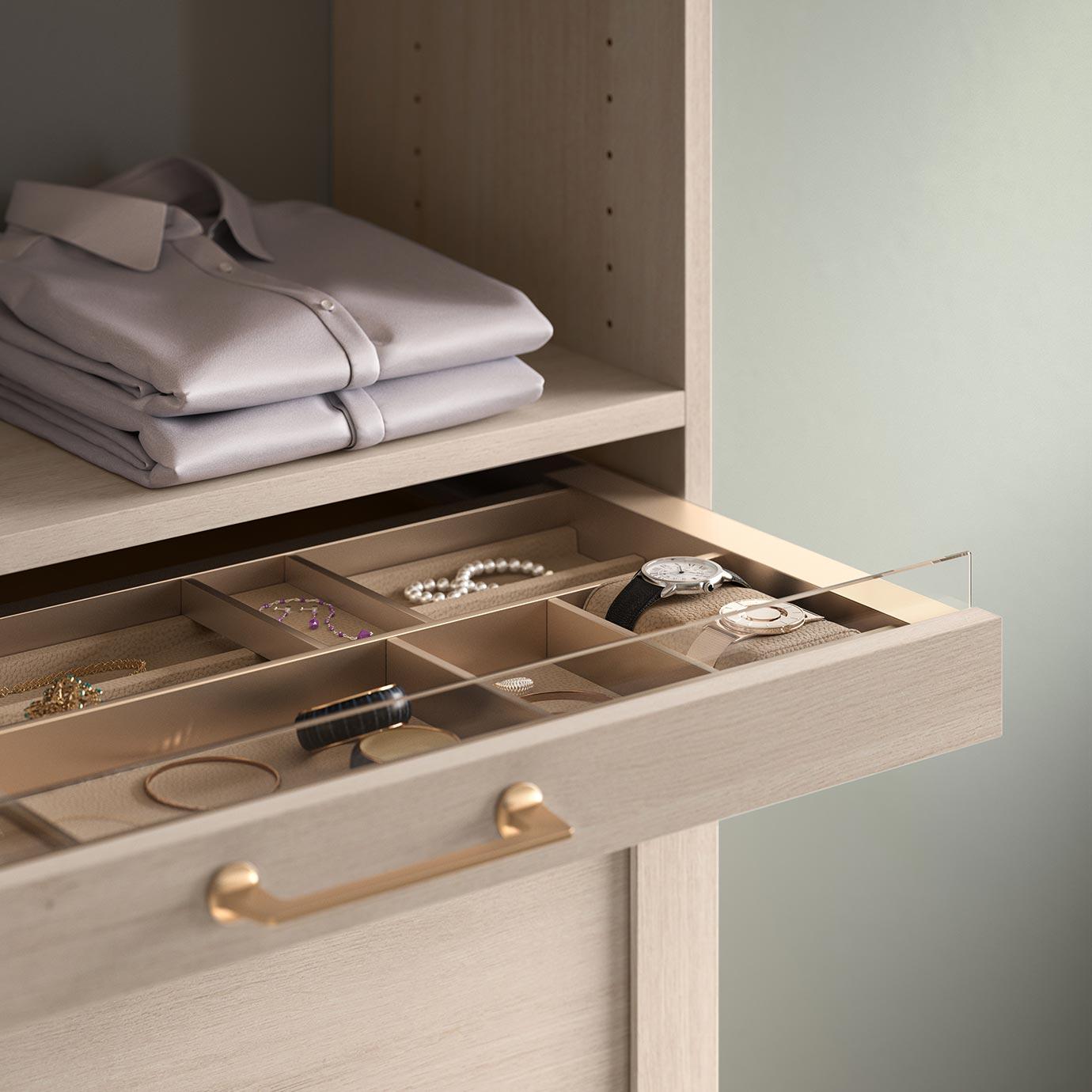 Organizador de joyas con cajón extraíble para armario, diseño de California Closets