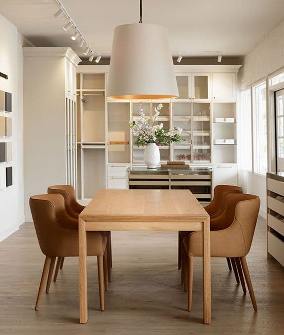 Custom showroom showing a variety of materials, finishes and swatches created by California Closets