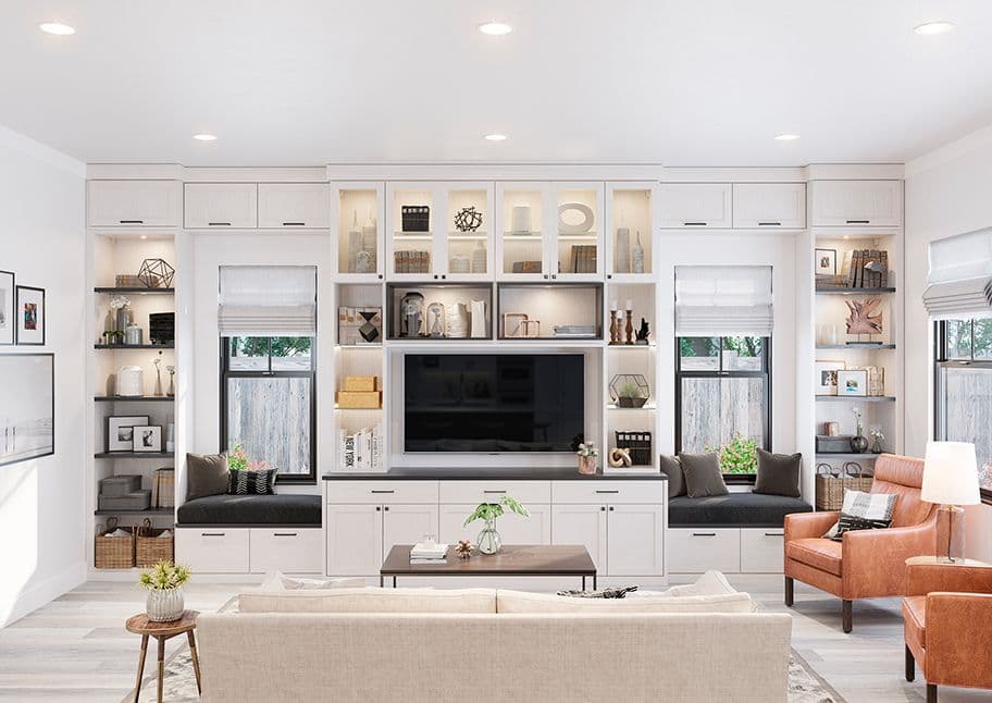 Home media and entertainment center with custom storage by California Closets