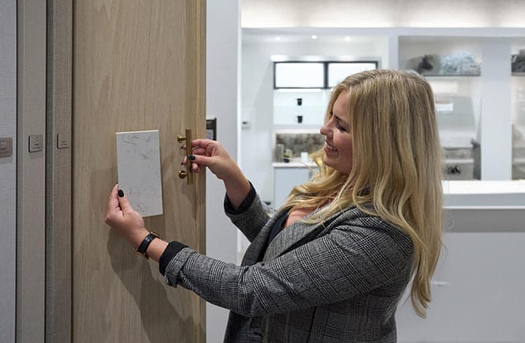 Showroom consultation to review finishes, materials and designs of California Closets products