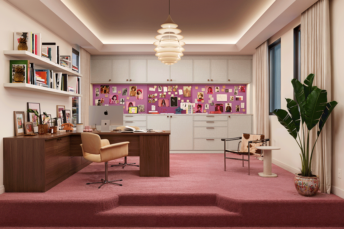 Asociación de Sasha Bikoff para diseños integrales de casas, salas de estar, oficinas y cocinas con California Closets