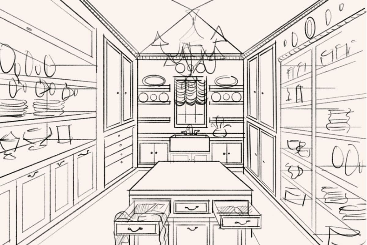 Sasha Bikoff's walk in closet layout in professional sketch by California Closets