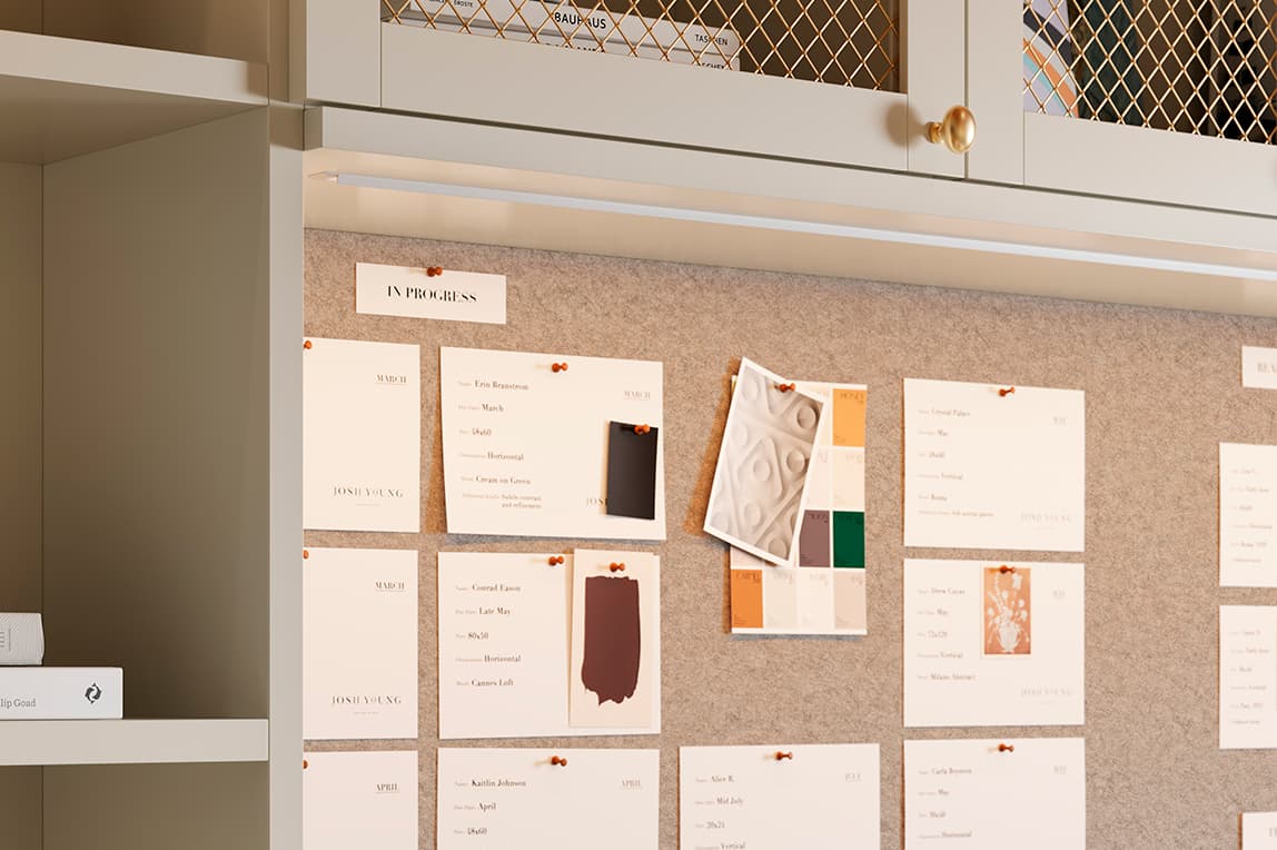 Textured metal cabinet drawers for home office designed by California Closets