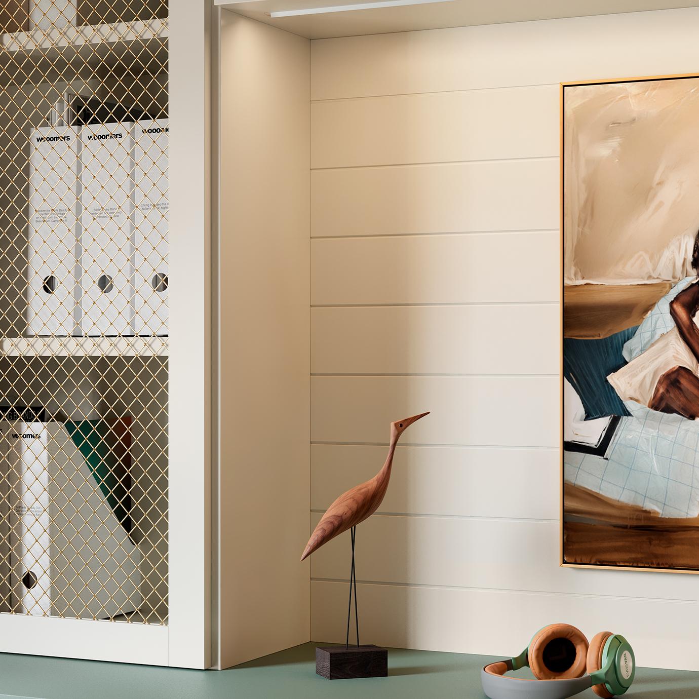 Weaved metal doors on home office cabinet design from California Closets