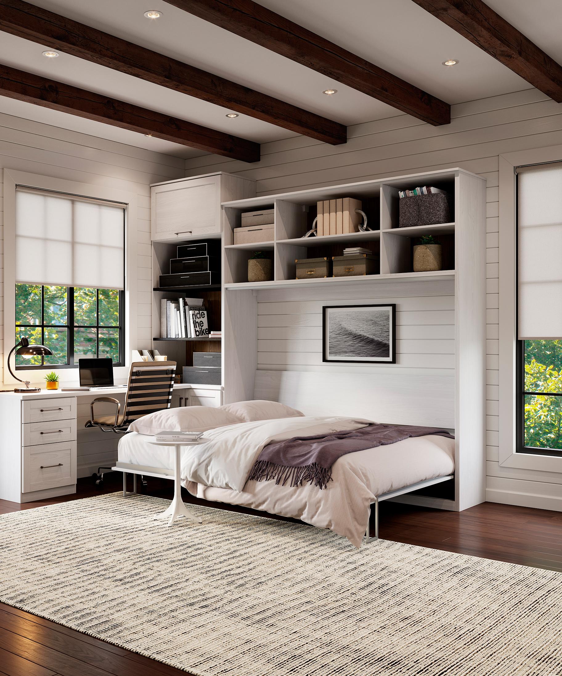 Espacio de oficina en casa personalizado en un loft con diseño de cama plegable de California Closets