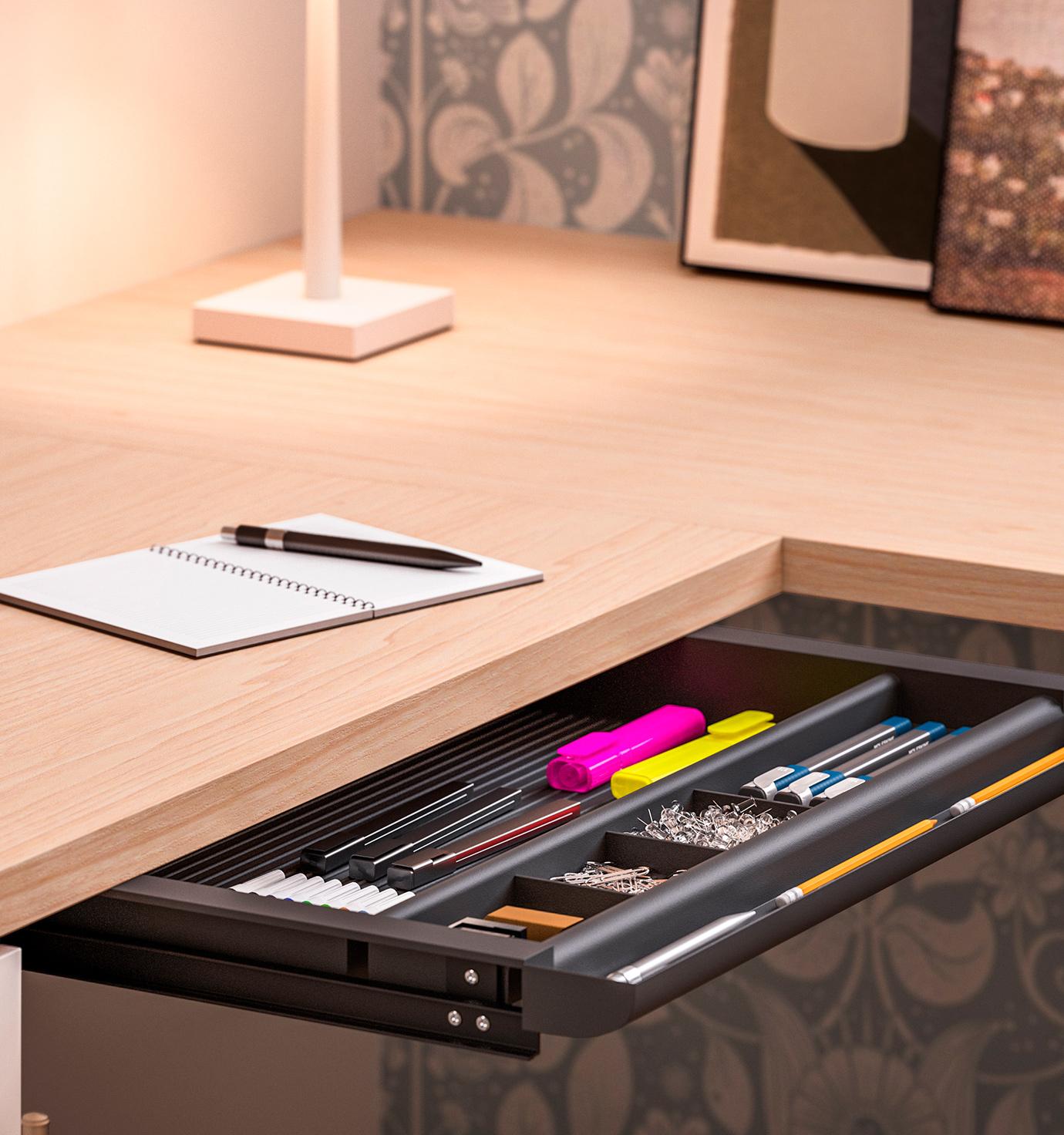 Custom home office built in desk with drawer space by California Closets