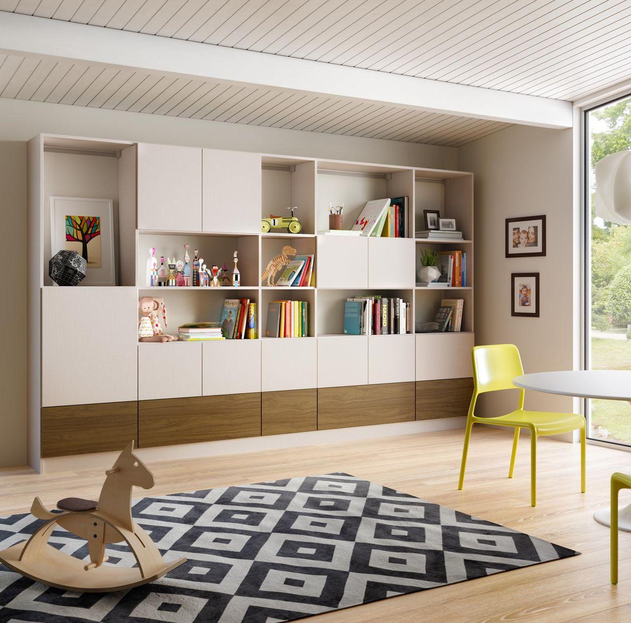 Organization of toys, games and other kid items in customized cabinet storage designed by California Closets