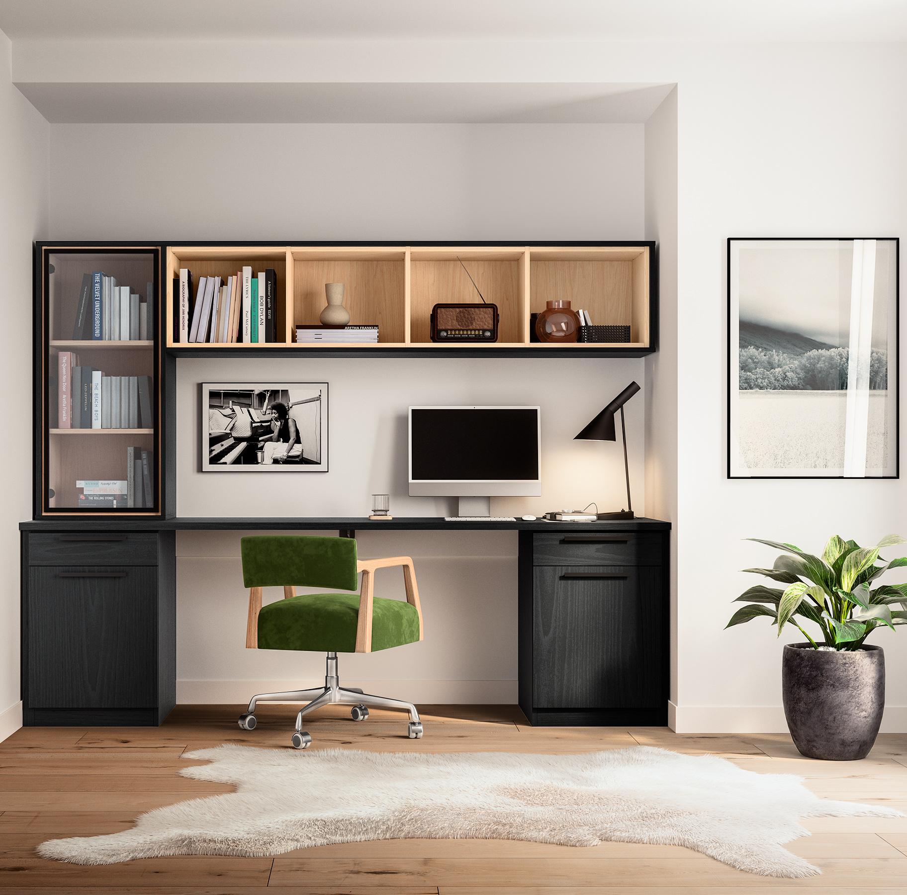 Custom home office solution space with cabinets made by California Closets