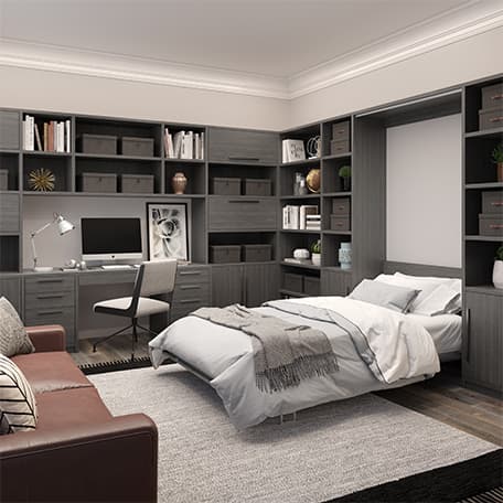 Accesorios para cama plegable con iluminación personalizada, estanterías y escritorio de California Closets