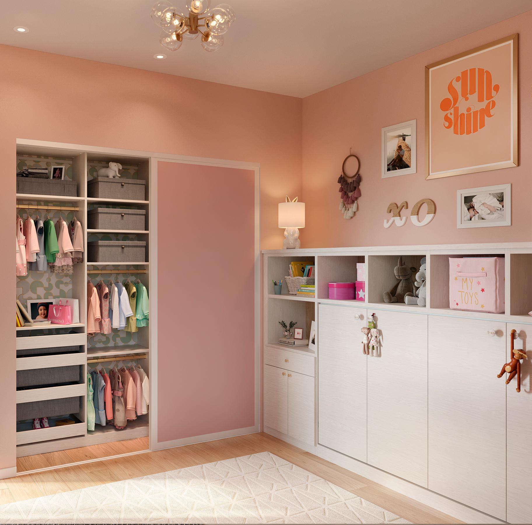 Cama abatible y almacenamiento personalizado para armario de niñas de California Closets