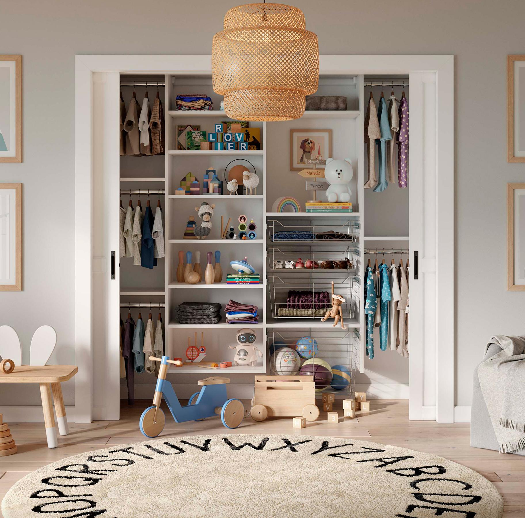 Childrens closet design shelving toy cubbies by California Closets