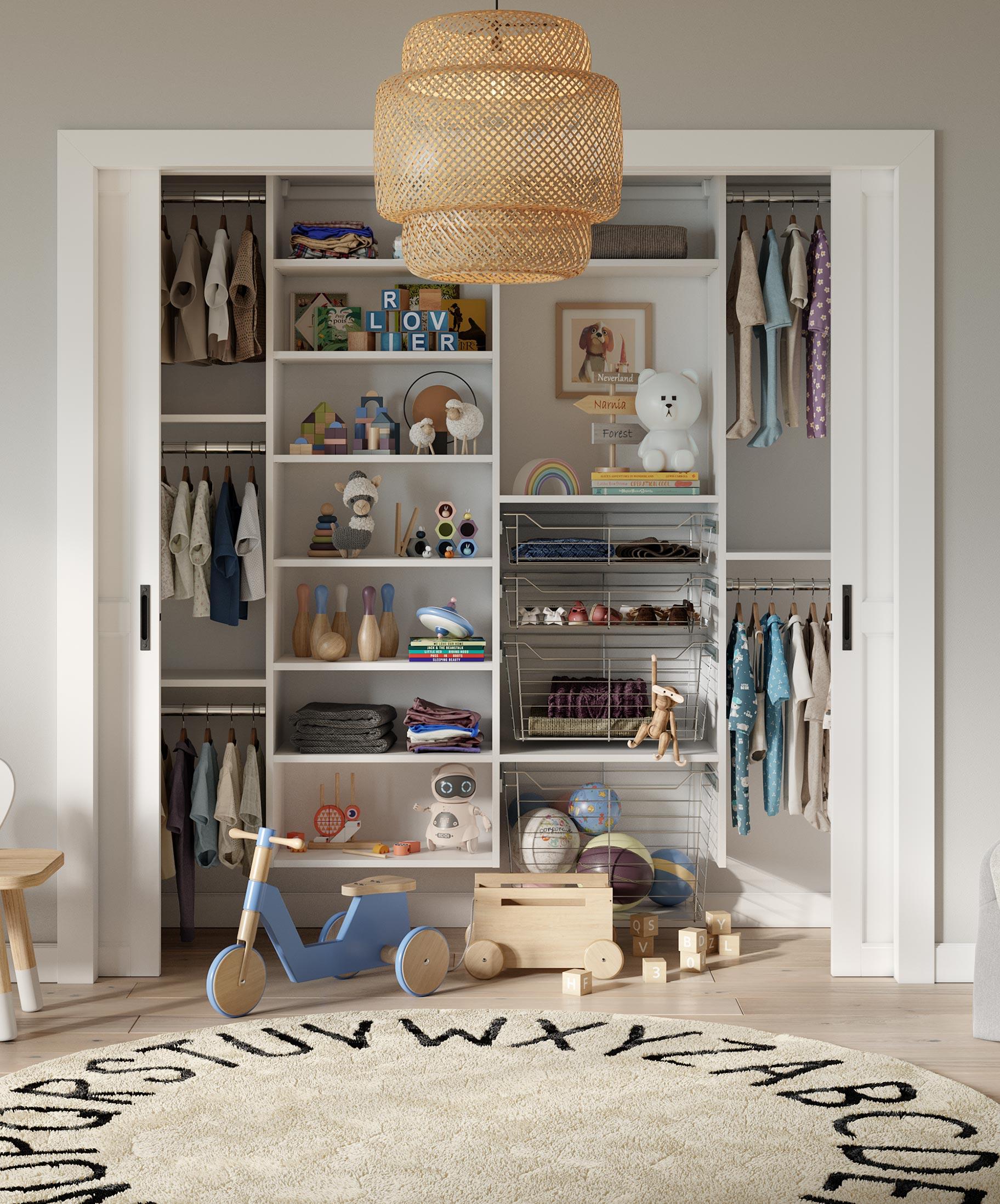 Custom nursery closet with custom cubbies and toy storage by California Closets