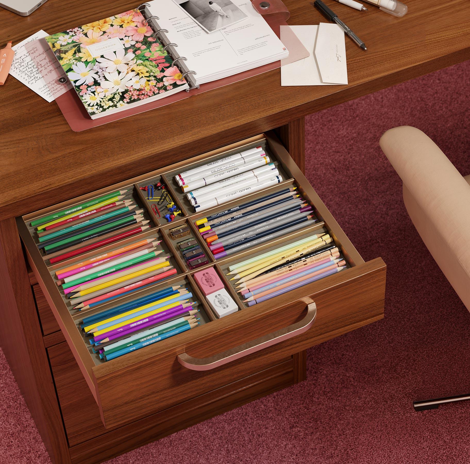 Desk organizer accessory added to Sasha Bikoff custom-designed desk for California Closets