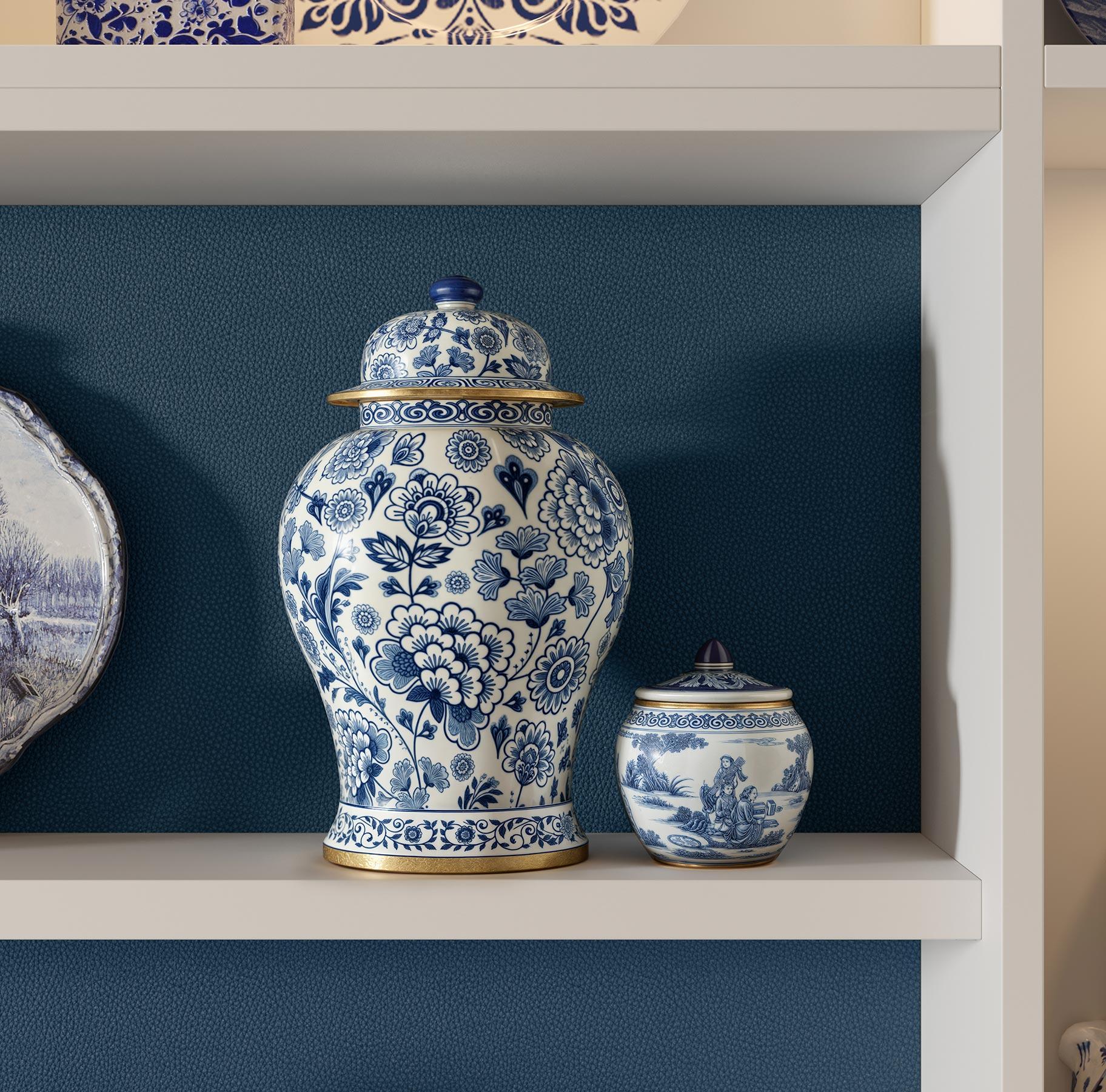 Back panel design added to complement vase on shelves from California Closets