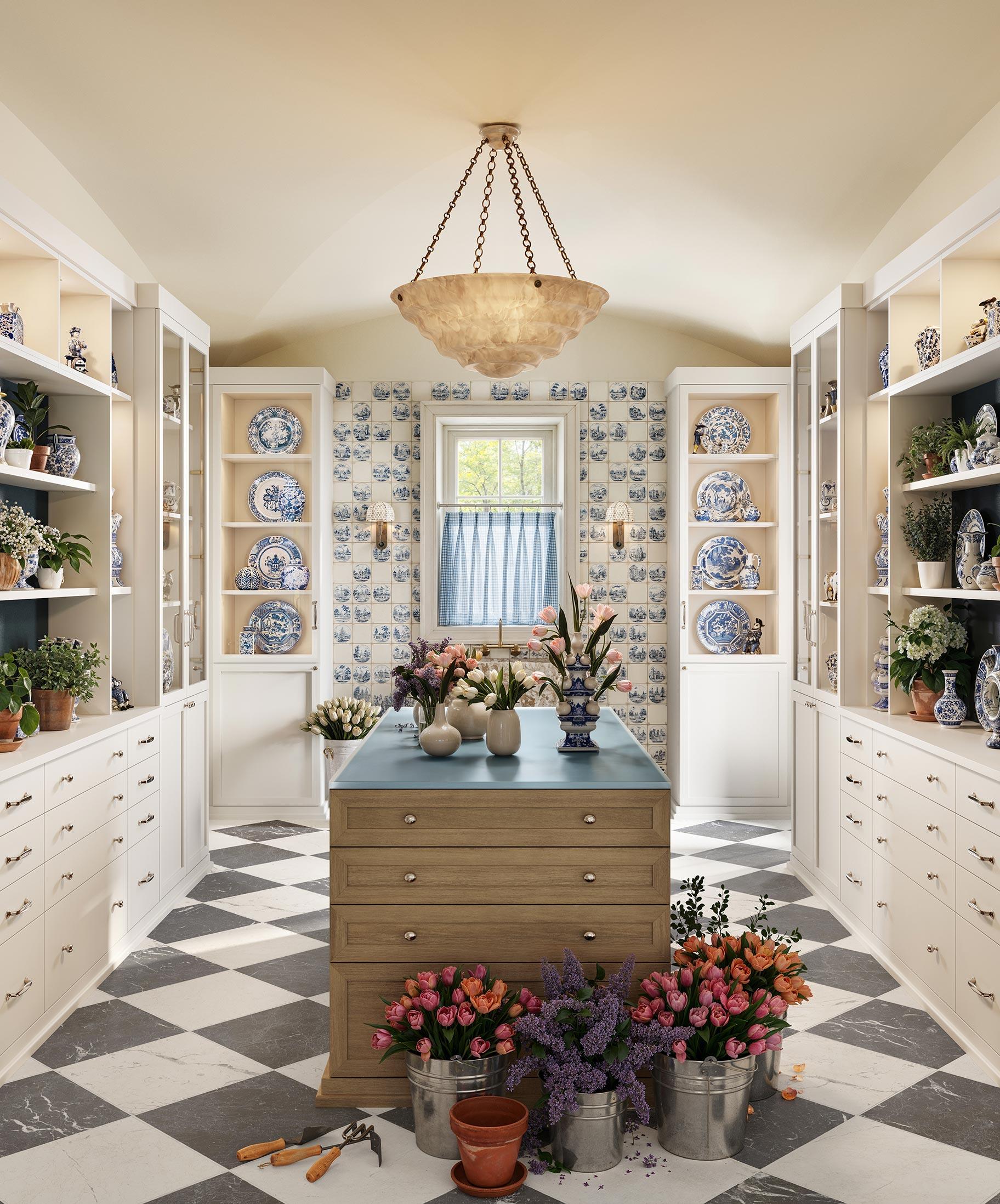 Diseño de almacenamiento para cocina con gabinetes y cajones en estilo campestre de California Closets