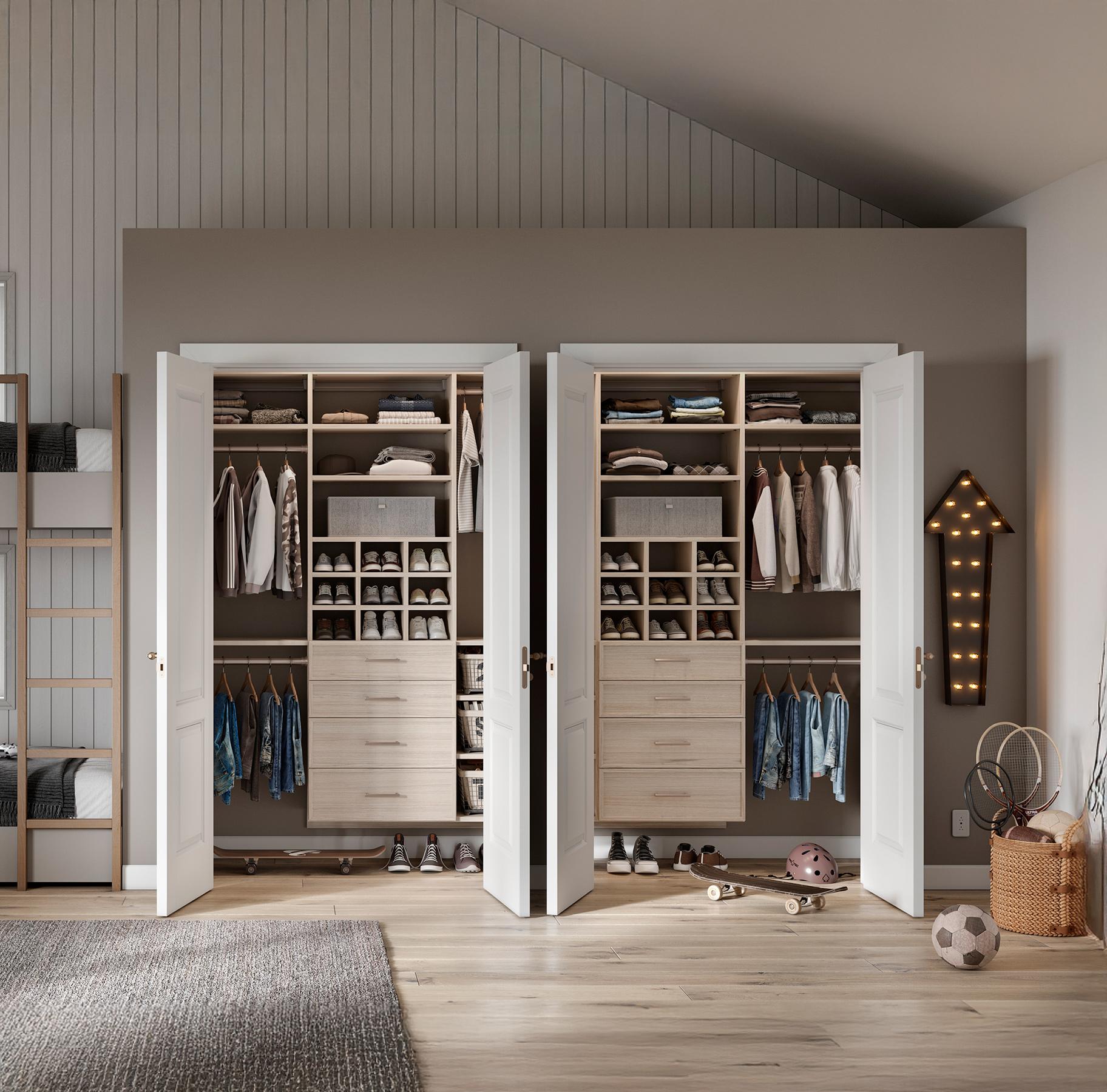 Boys room closets side by side reach in design by California Closets