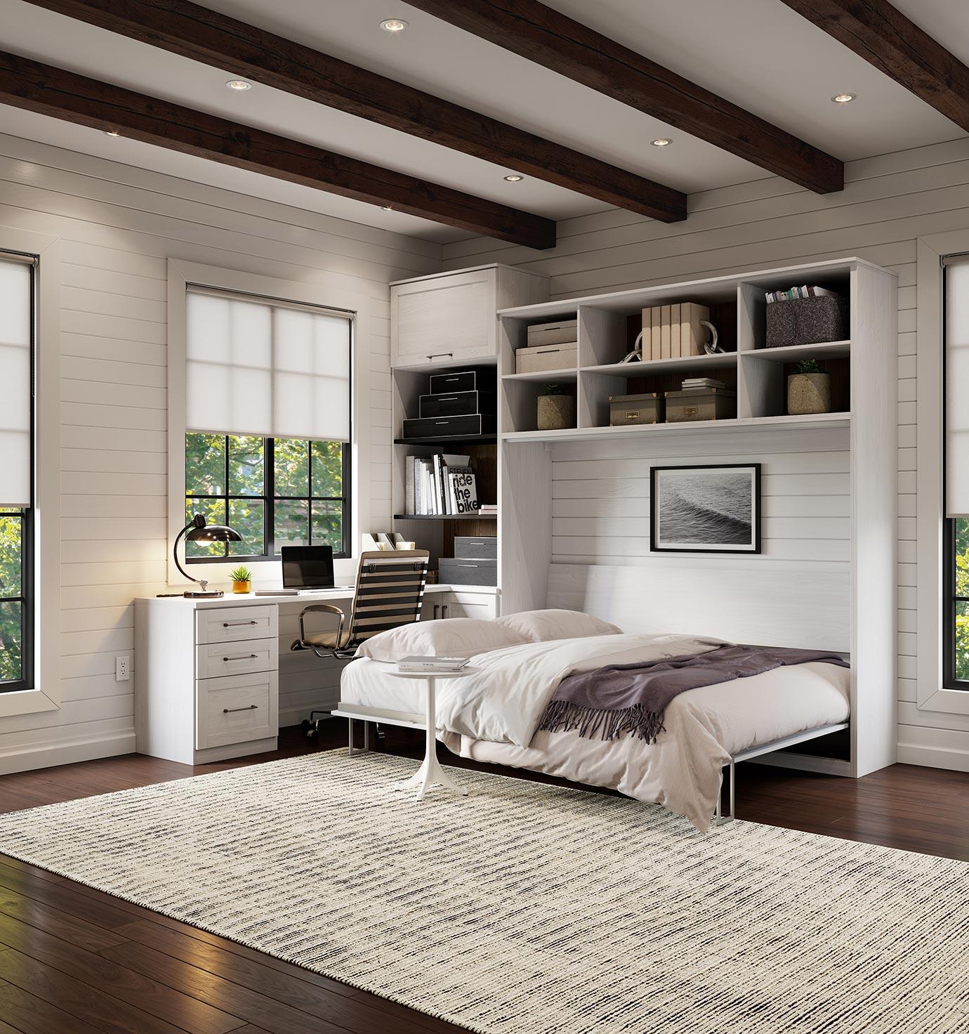 Cama oculta desplegable con escritorio y estanterías de California Closets