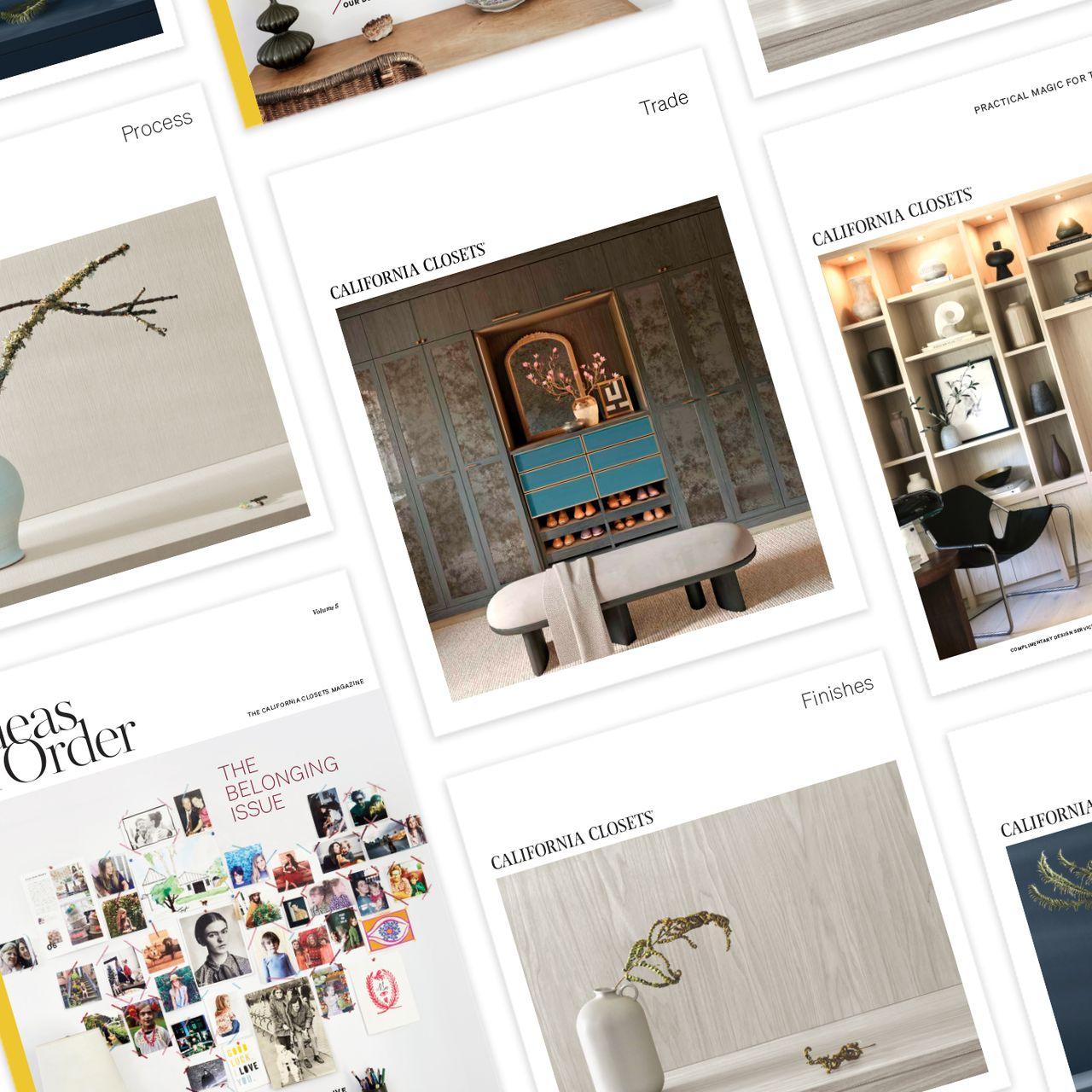 Portadas de la revista Ideas of Order exhibidas mostrando nuestro trabajo de California Closets