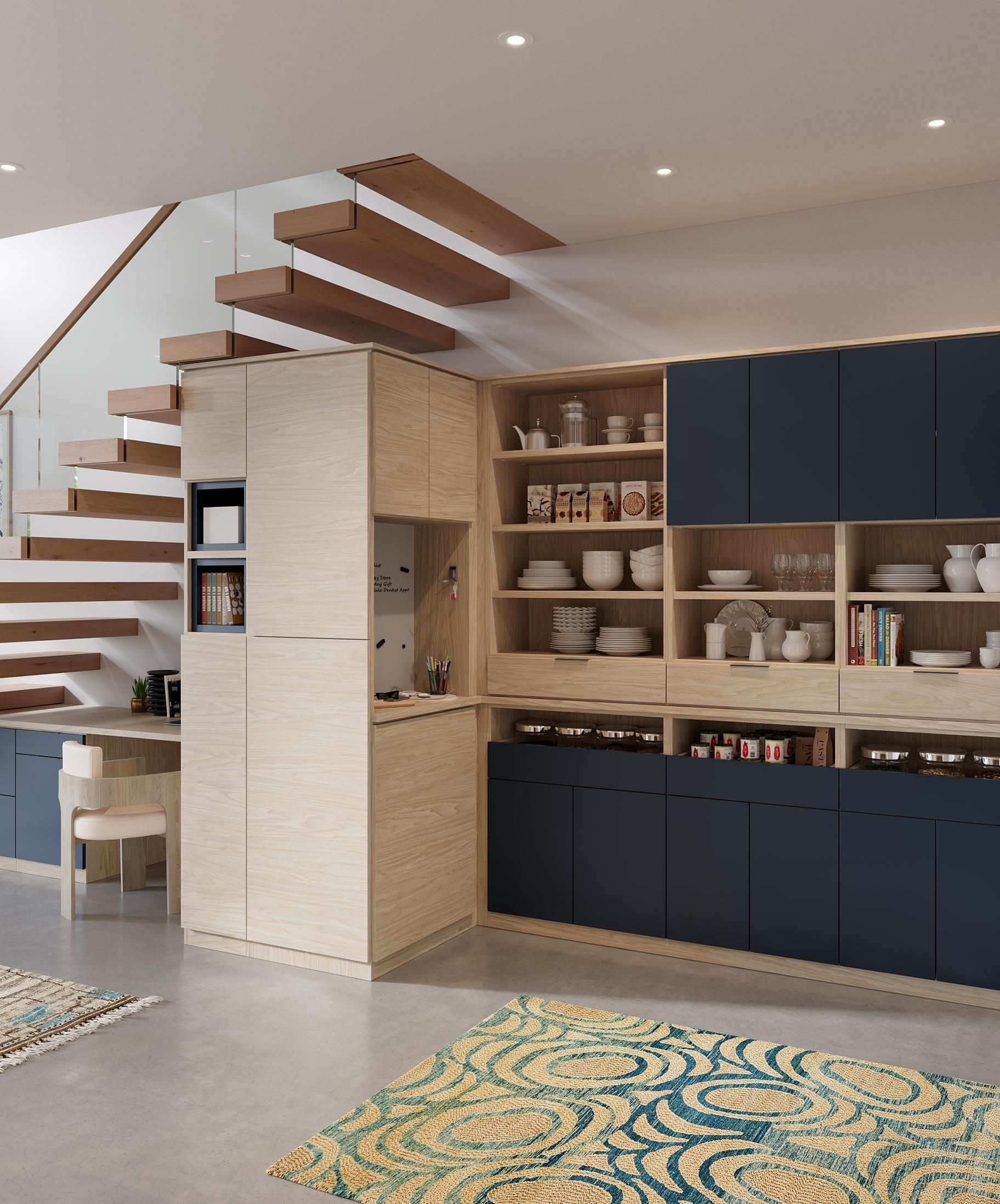 Small kitchen pantry with vertical storage and space-saving solutions by California Closets