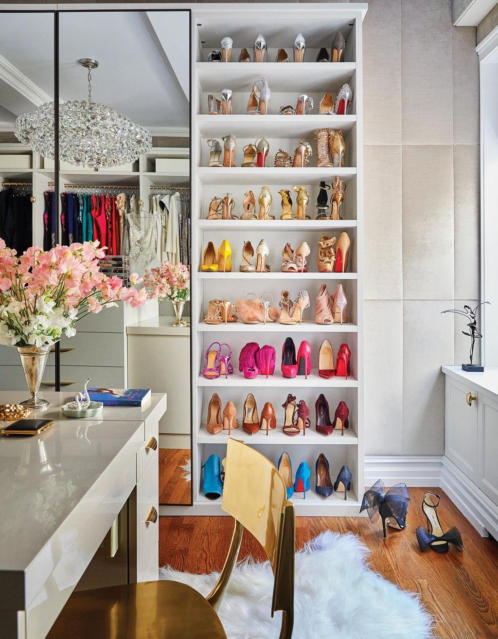 Custom designed and installed shoe closet for Misty Copeland from California Closets