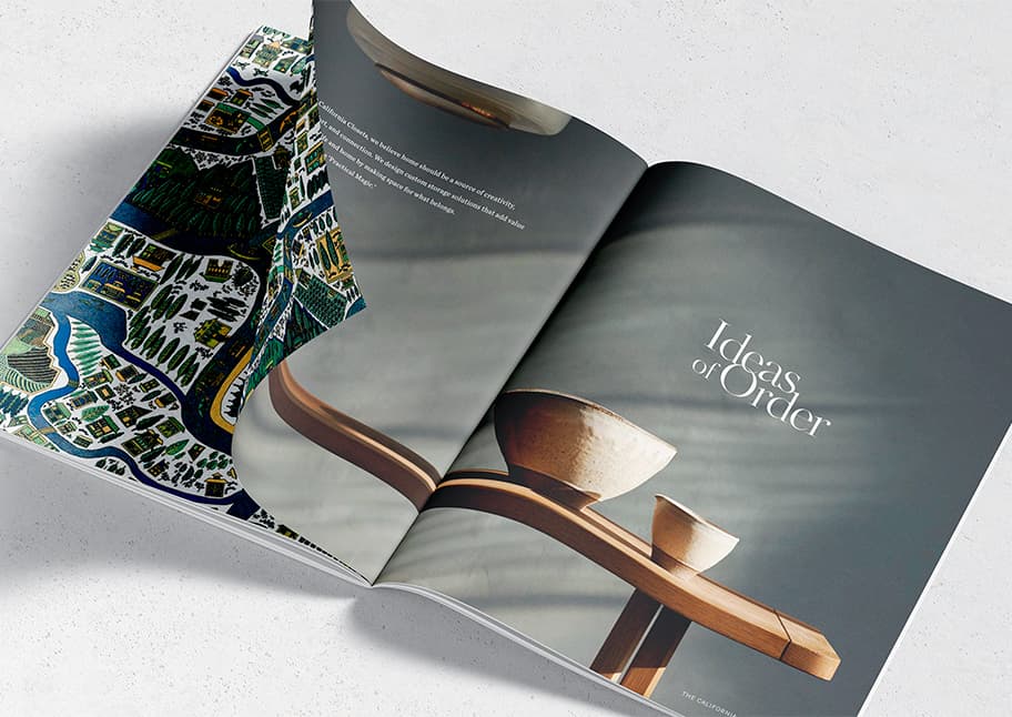 Inspiración de revista que muestra un hermoso diseño de telas y un sillón para apoyar Ideas of Order de California Closets