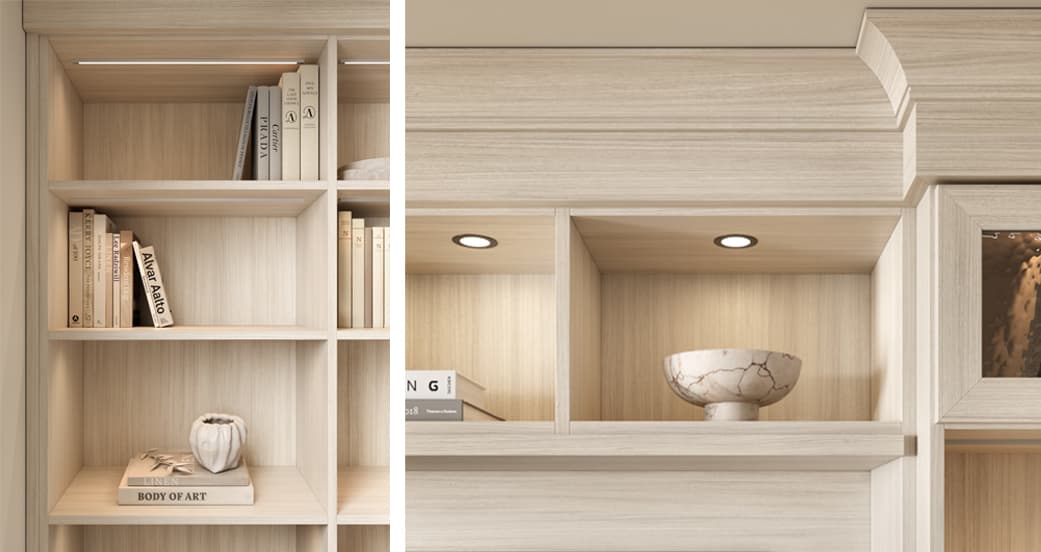 Detalles de Repisas con Moldura Superior e Iluminación | California Closets