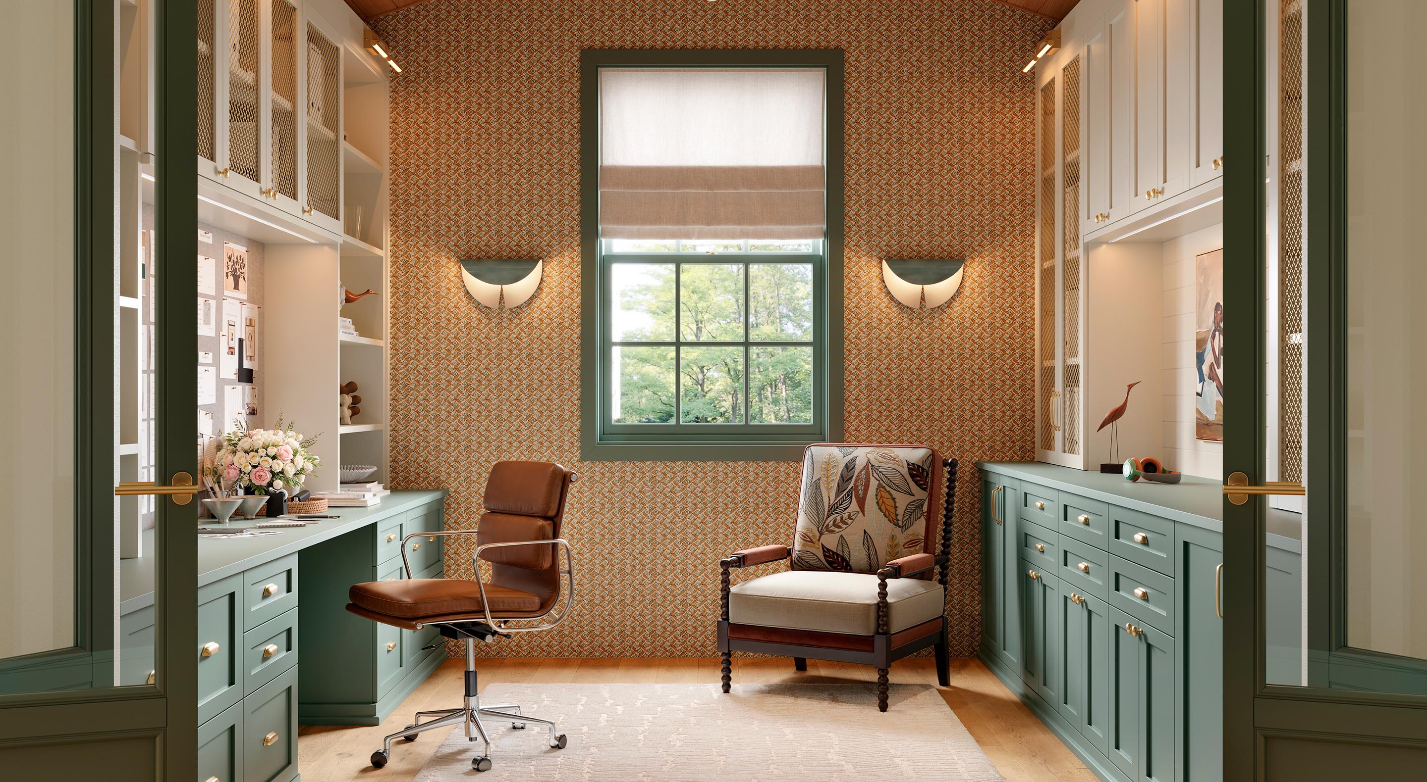 Modern Southern traditional home design with a custom office from California Closets.