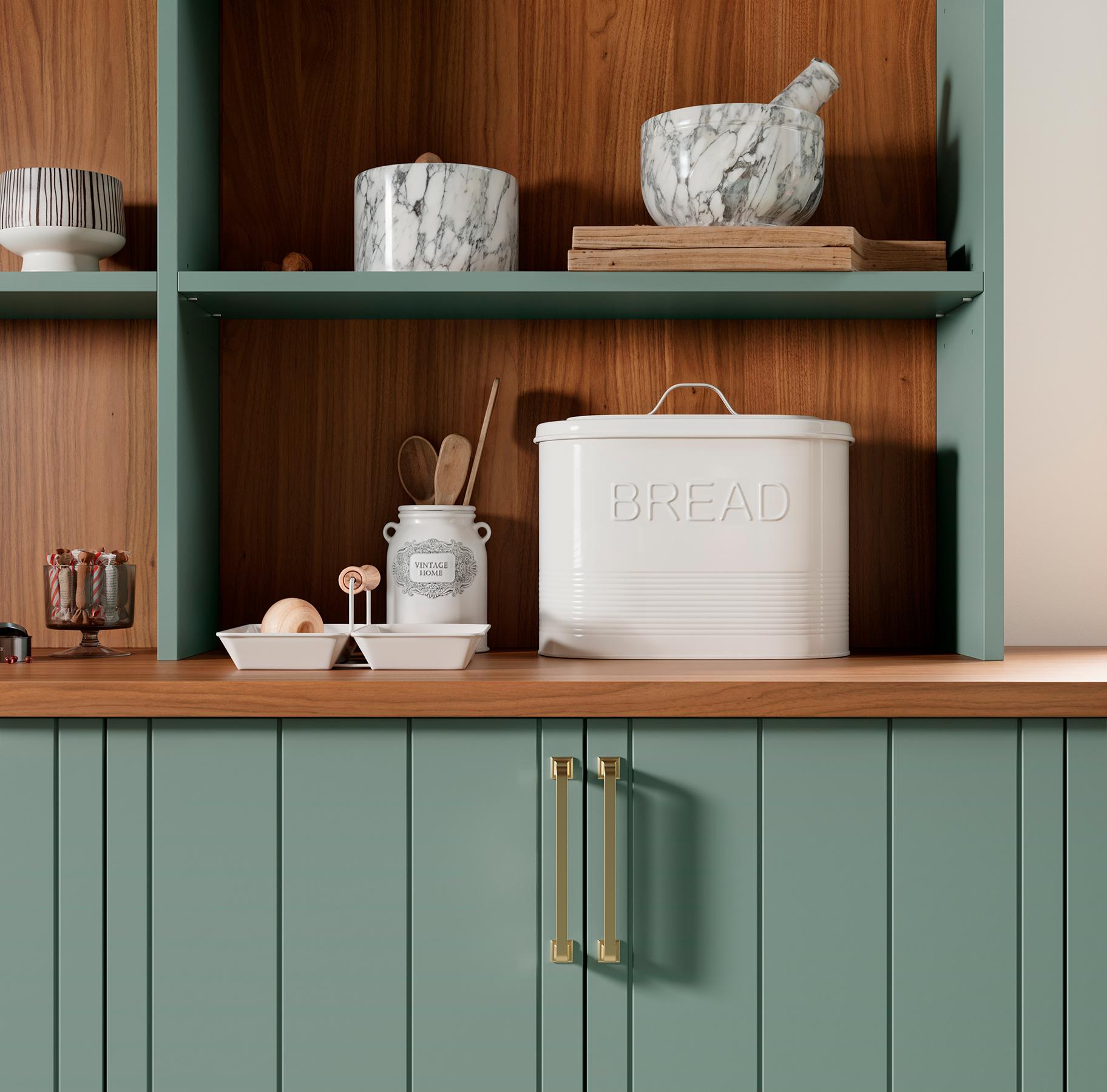 Pantry designed with Desert Agave green finish from California Closets