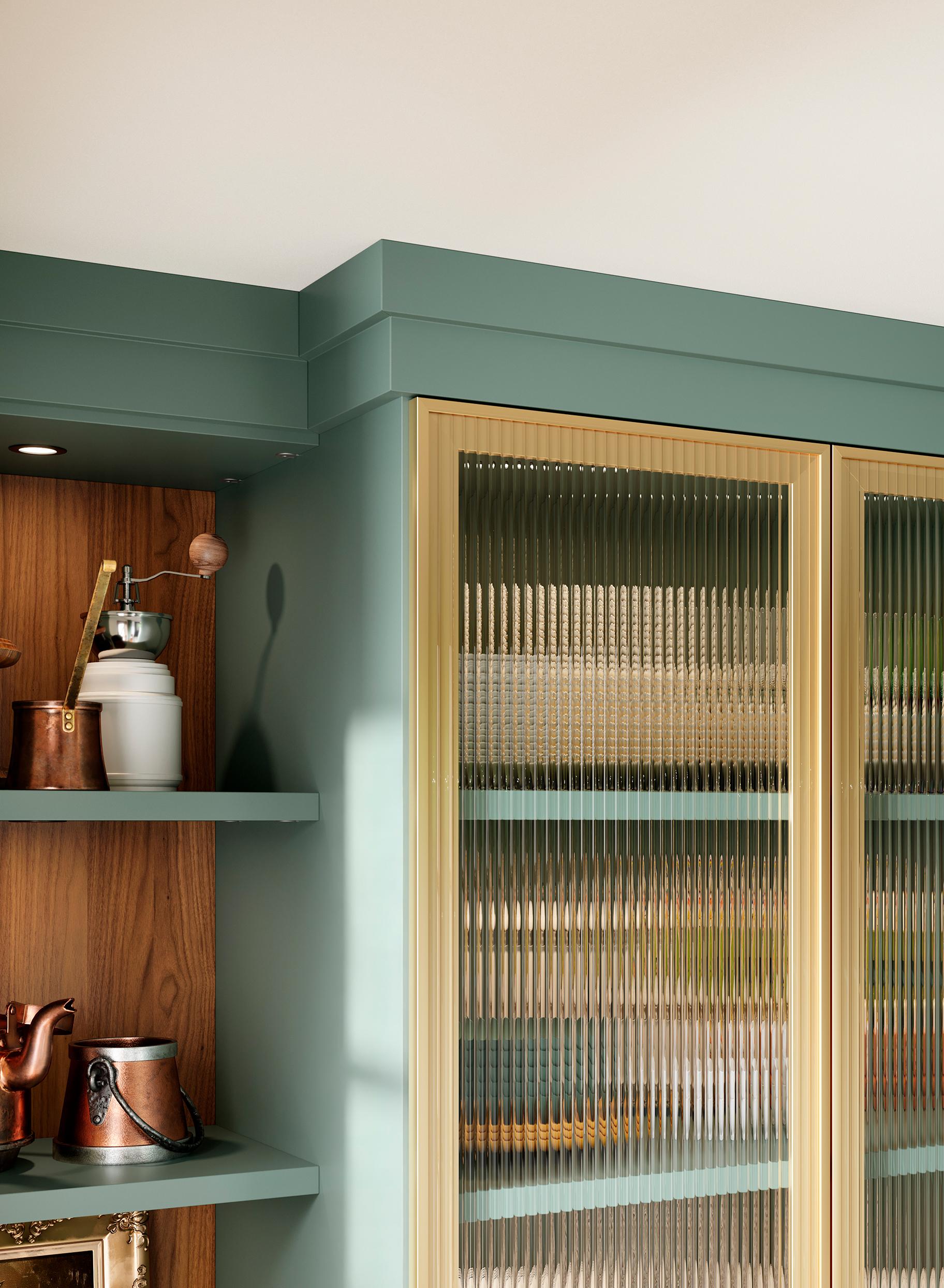 Puertas de gabinete de vidrio estriado para despensa personalizada de California Closets