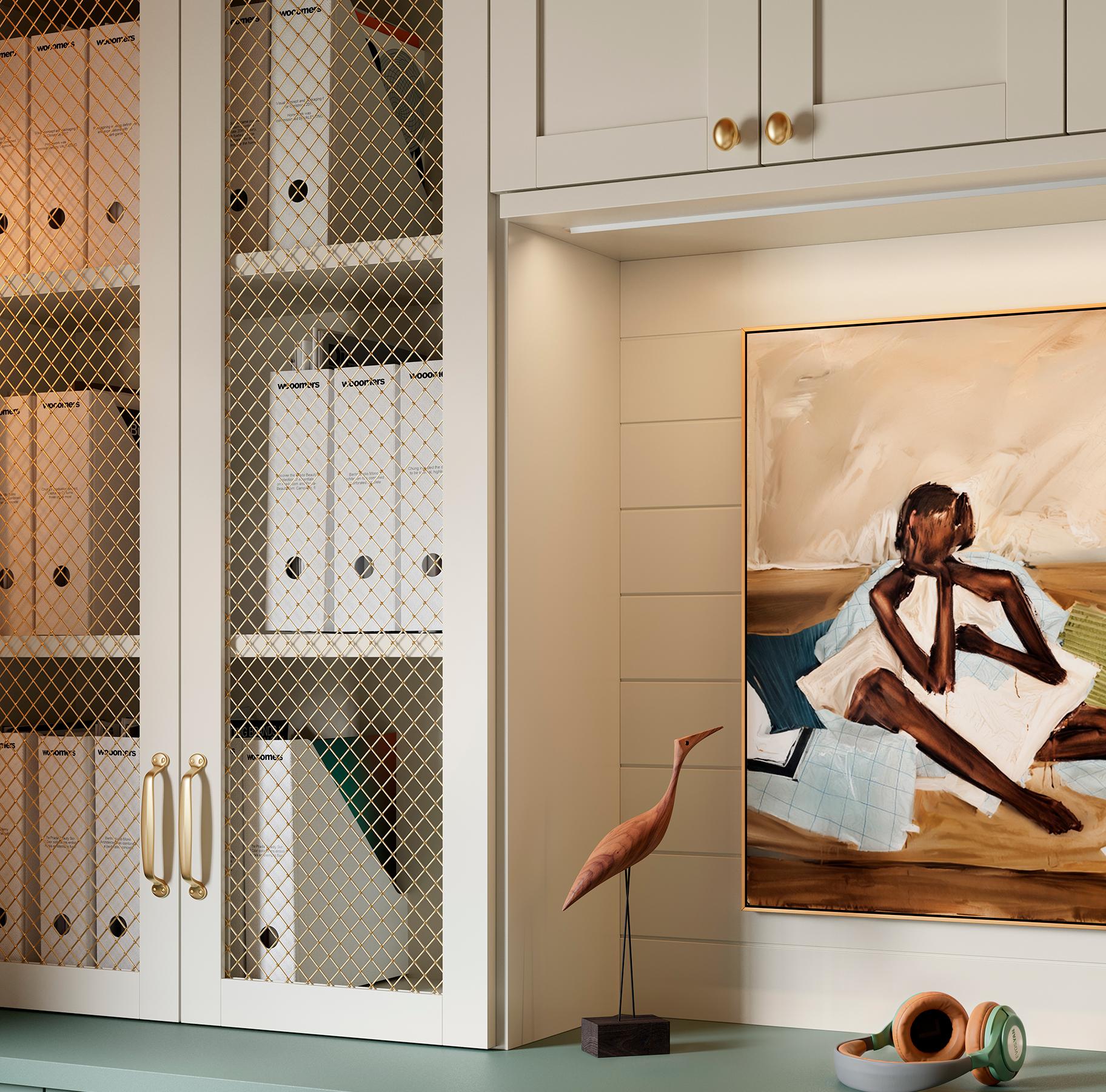 Puertas y cajones de oficina en casa con acabado verde de California Closets