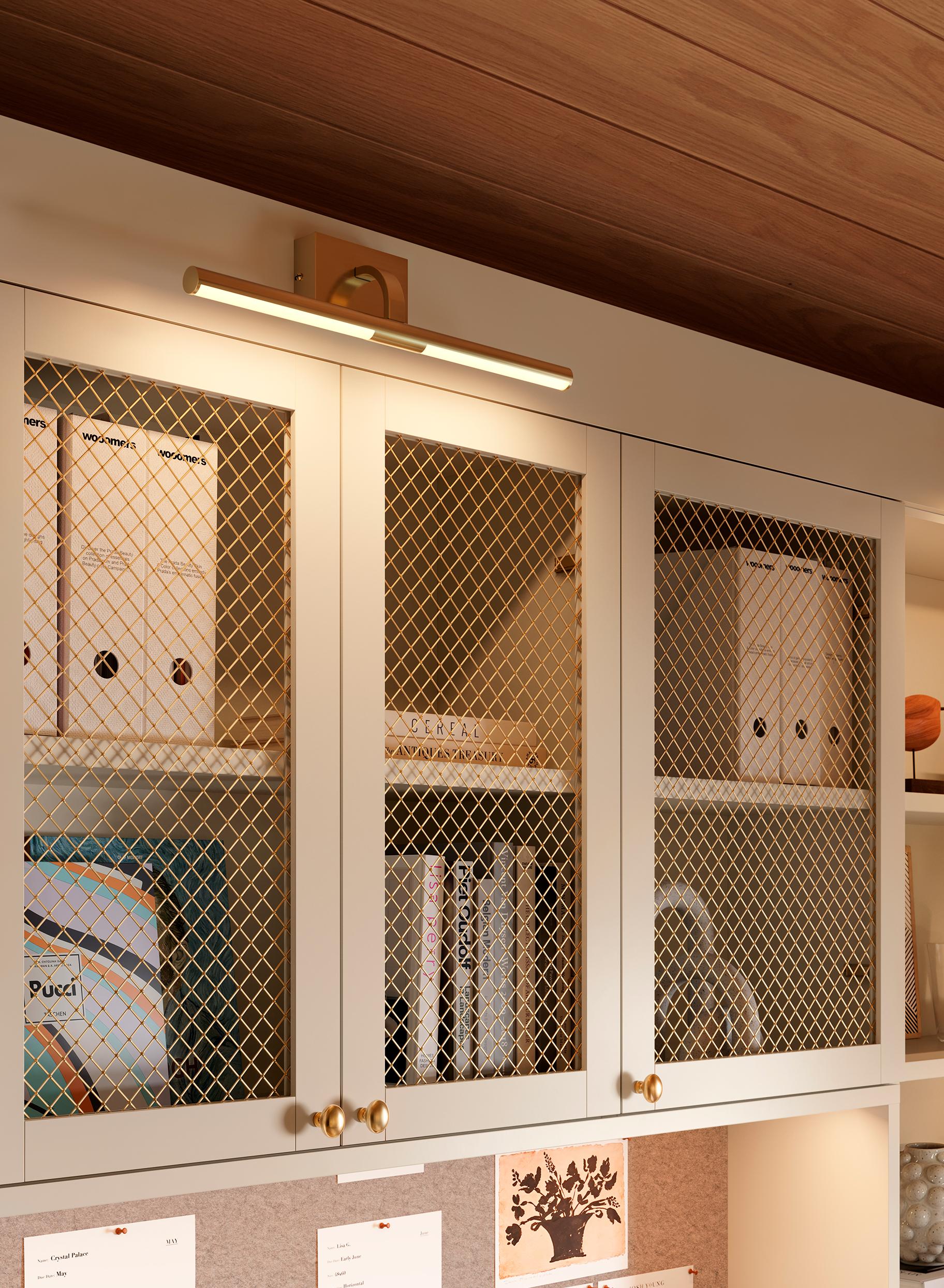 Custom sconce lighting design in home office for shelves from California Closets