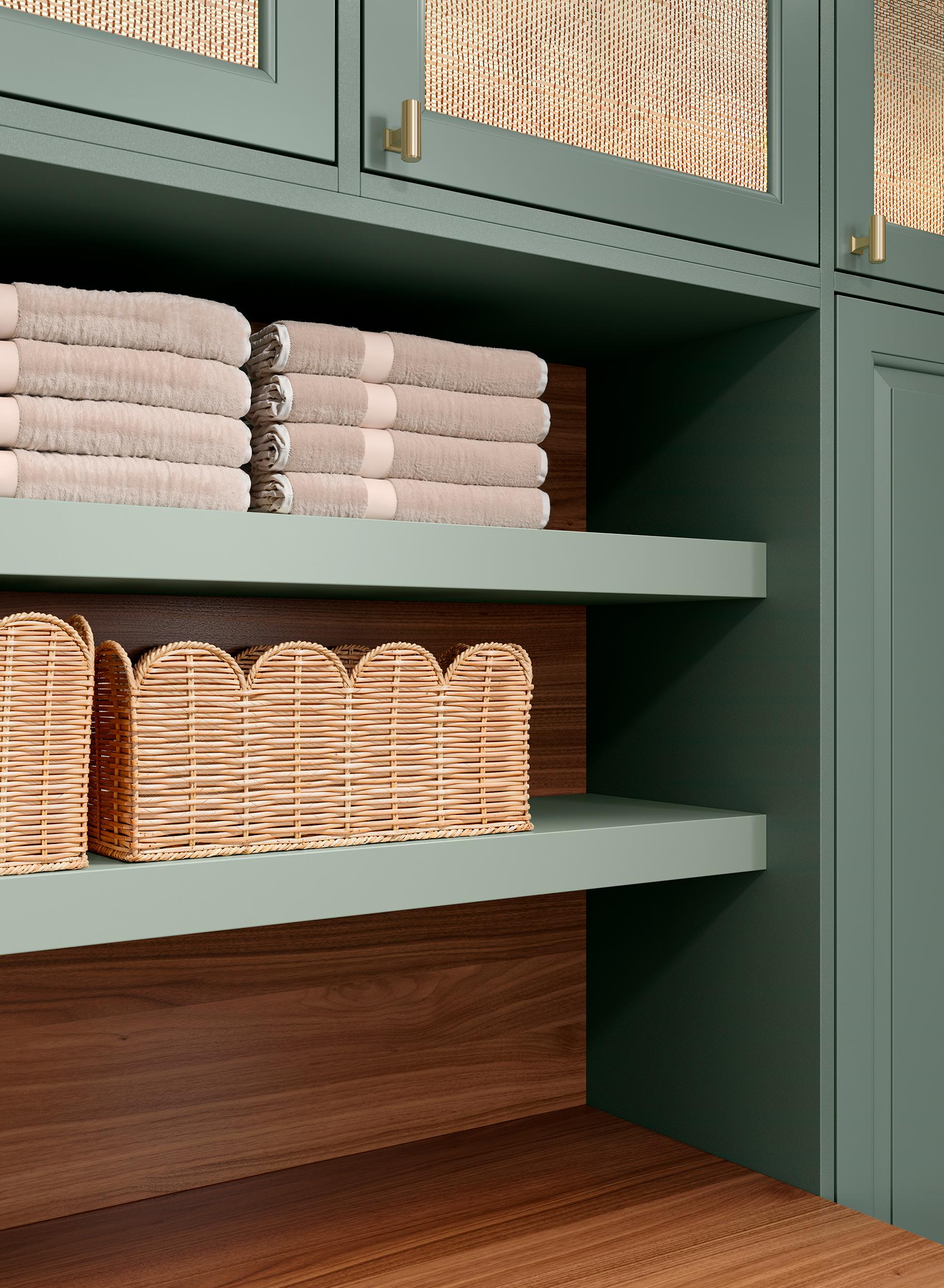 Laundry room built in shelving with ecoresin cabinet doors from California Closets