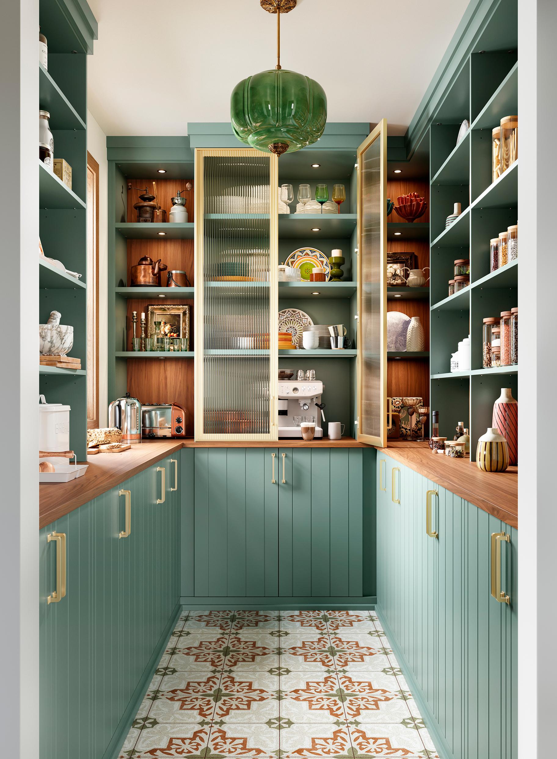 Desert Agave custom finish in a kitchen pantry from California Closets