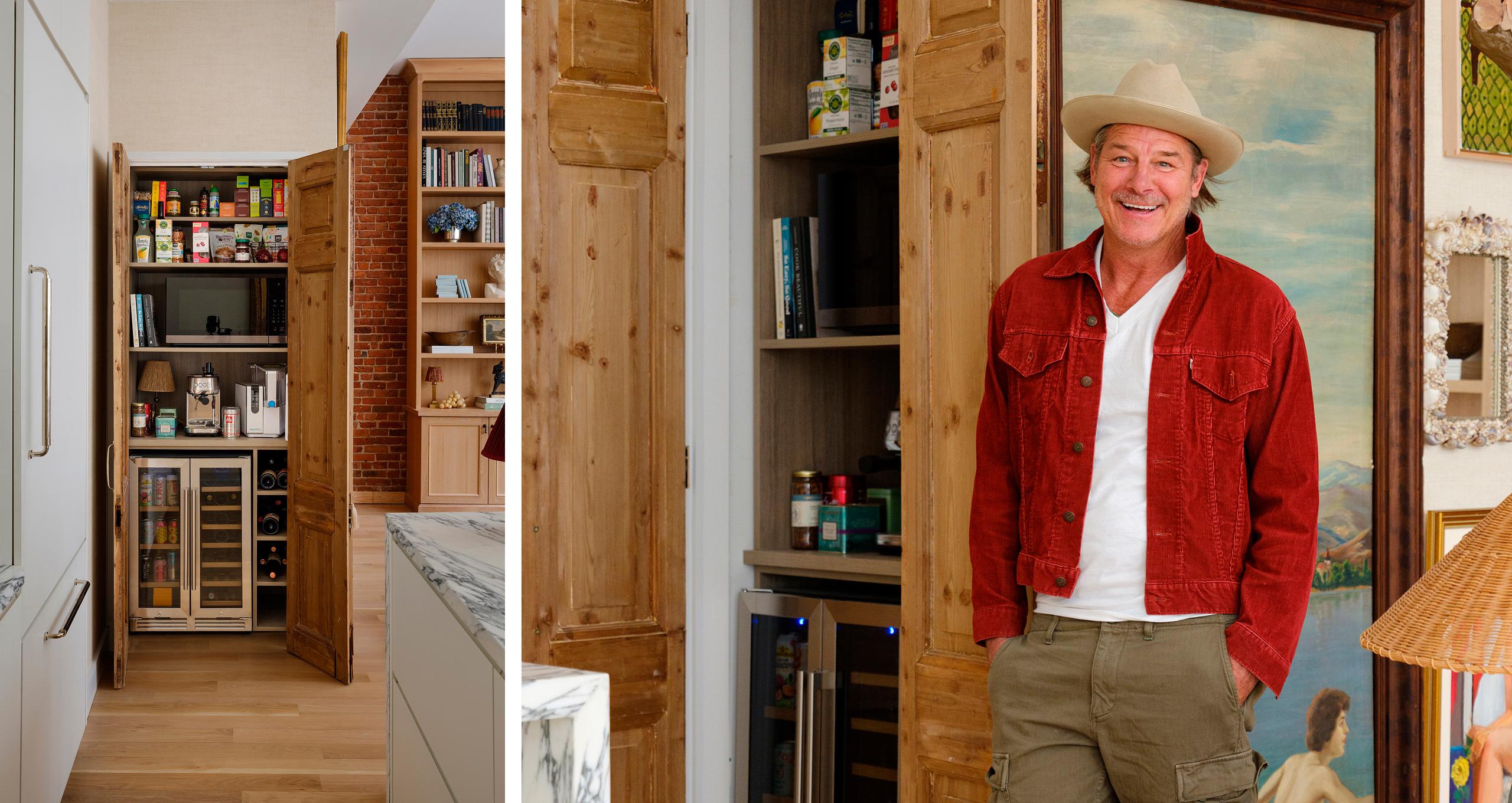 Custom home beverage center and kitchen pantry organizer by California Closets inside celebrity Ty Pennington's home renovation project.